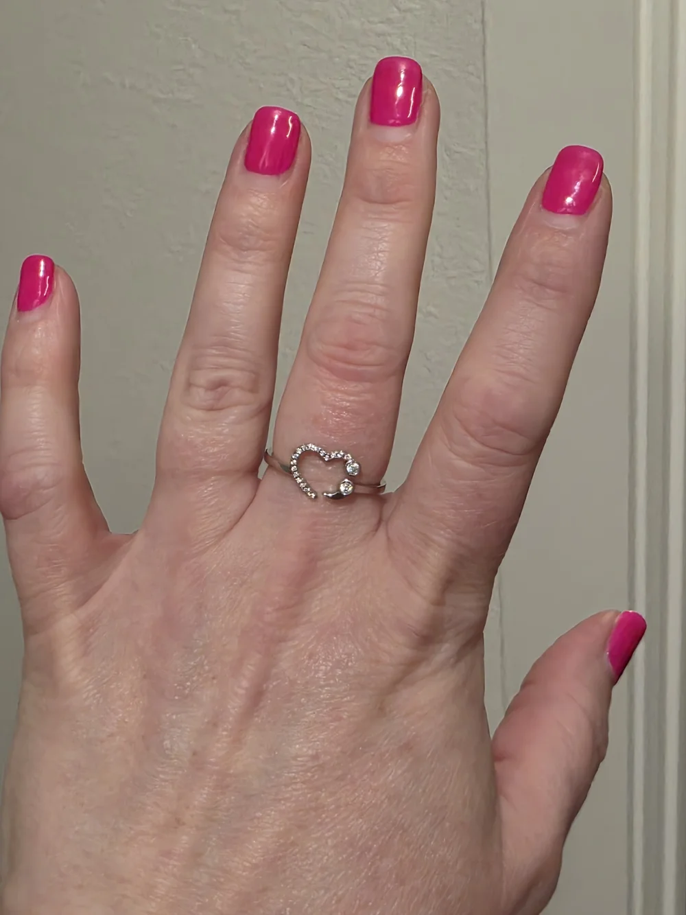 Sterling Silver Heart Open Ring with Cubic Zirconia - Pink